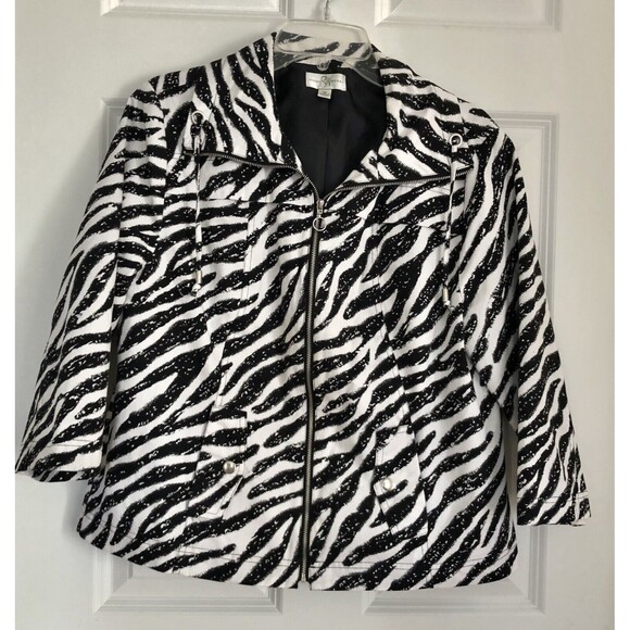 Studio Works Women's Jacket Zebra Black/White Size Medium Full Zip Lined - Picture 1 of 12
